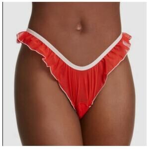 Free People We are HAH Fly Girl Mesh Thong Panty in Blood Orange Red Sz S